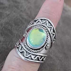 Silver Ring with Iridescent Stone